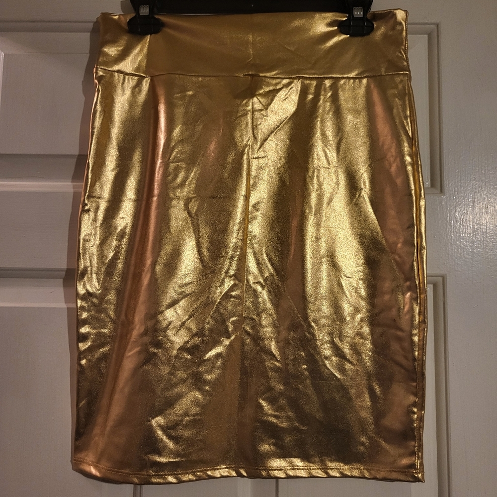 Women's metallic gold pencil skirt